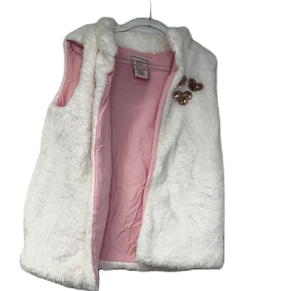 Catherine Malandrino girls 7-8 years white soft fur vest sequin heart casual fun
